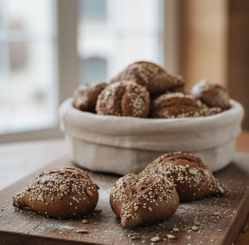 Organic brown mini buns with multi seeds topping - Image 3