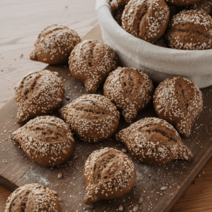Organic brown mini buns with multi seeds topping